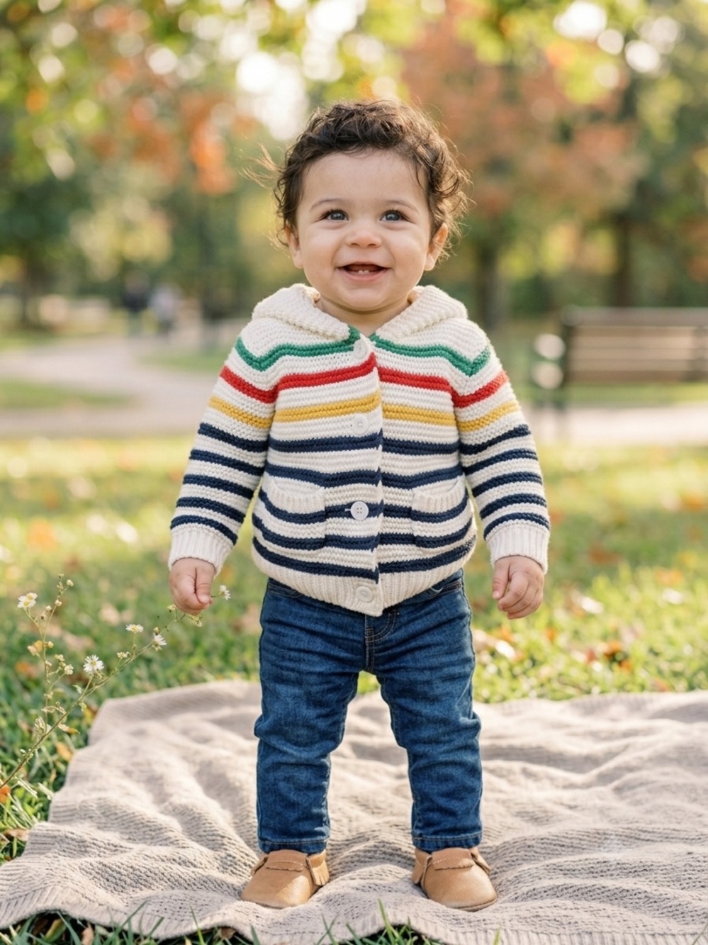 Hudson Bay HBC STRIPES Button Down Wool Blend Sweater Size 6/12 m $60